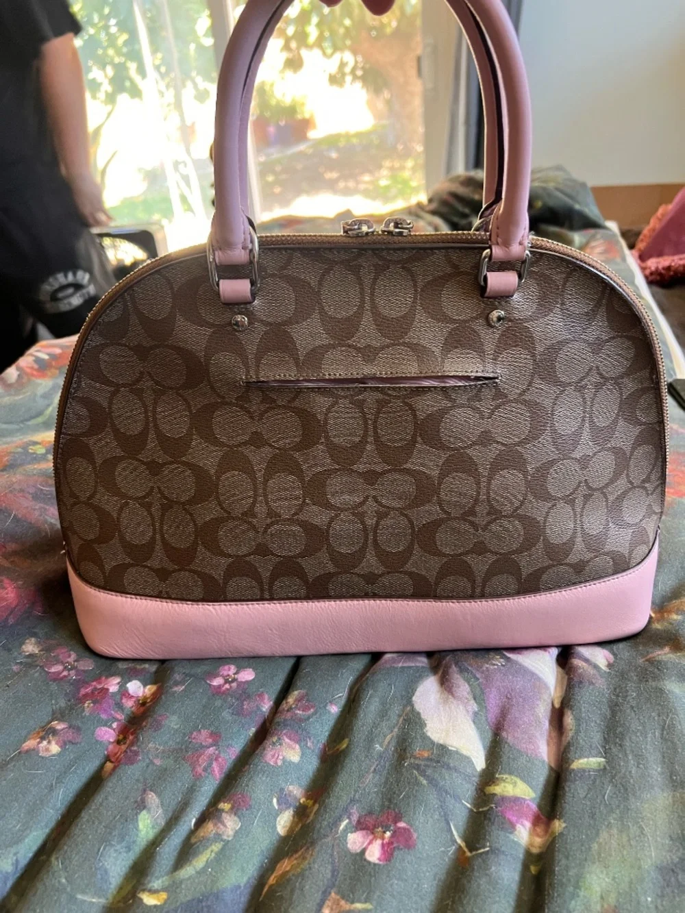 Coach Sierra Dome Satchel — Brown Signature with Pink Trim